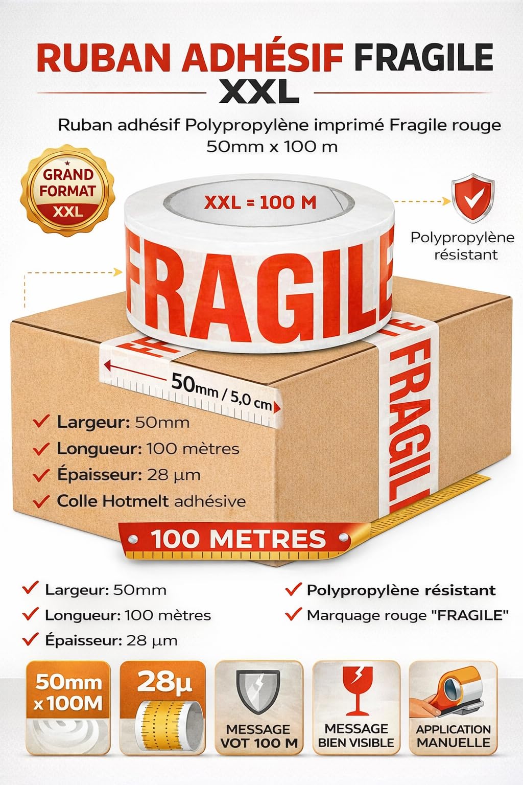 Scotch Rouge Lot De 10 Rouleaux Ruban Adhésif 'Fragile' - 4,8cm X 100m Pour Colis Et Déménagement - Colle Forte Scotch Demenagement Scotch Rouge Lot De 10 Rouleaux Ruban Adhésif 'Fragile' - 4,8cm X 100m Pour Colis Et Déménagement - Colle Forte Scotch Demenagement