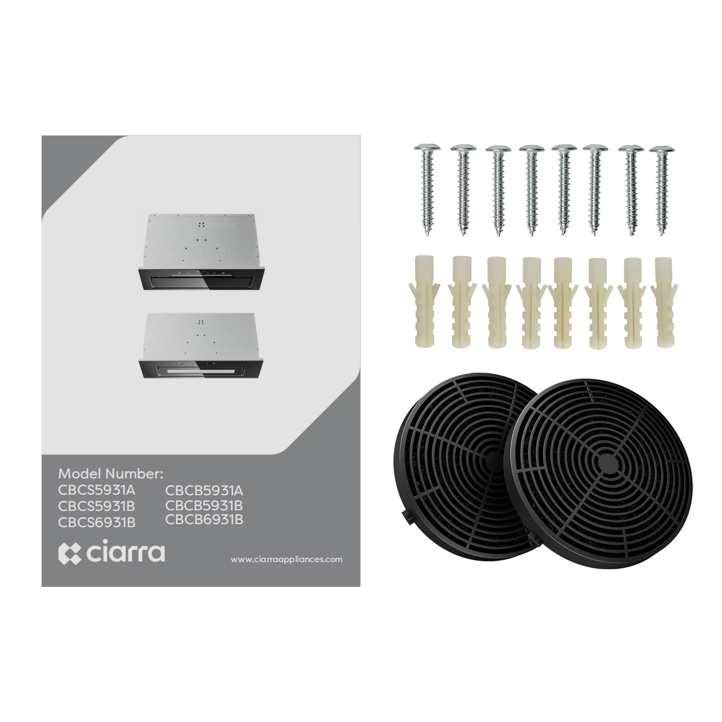 CIARRA 52cm Integrated Cooker Hood, Built-in Kitchen Extractor Fan with Wave Control, LED Light, Carbon Filter, Recirculation & Ducting Options, Slim Undercabinet Kitchen Hood - CBCB5931A — view 9