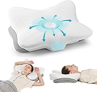 Vista 1 de Almohada cervical para aliviar el dolor de cuello y hombros, almohada ergonómica de contorno de espuma viscoelástica con doble altura ajustable