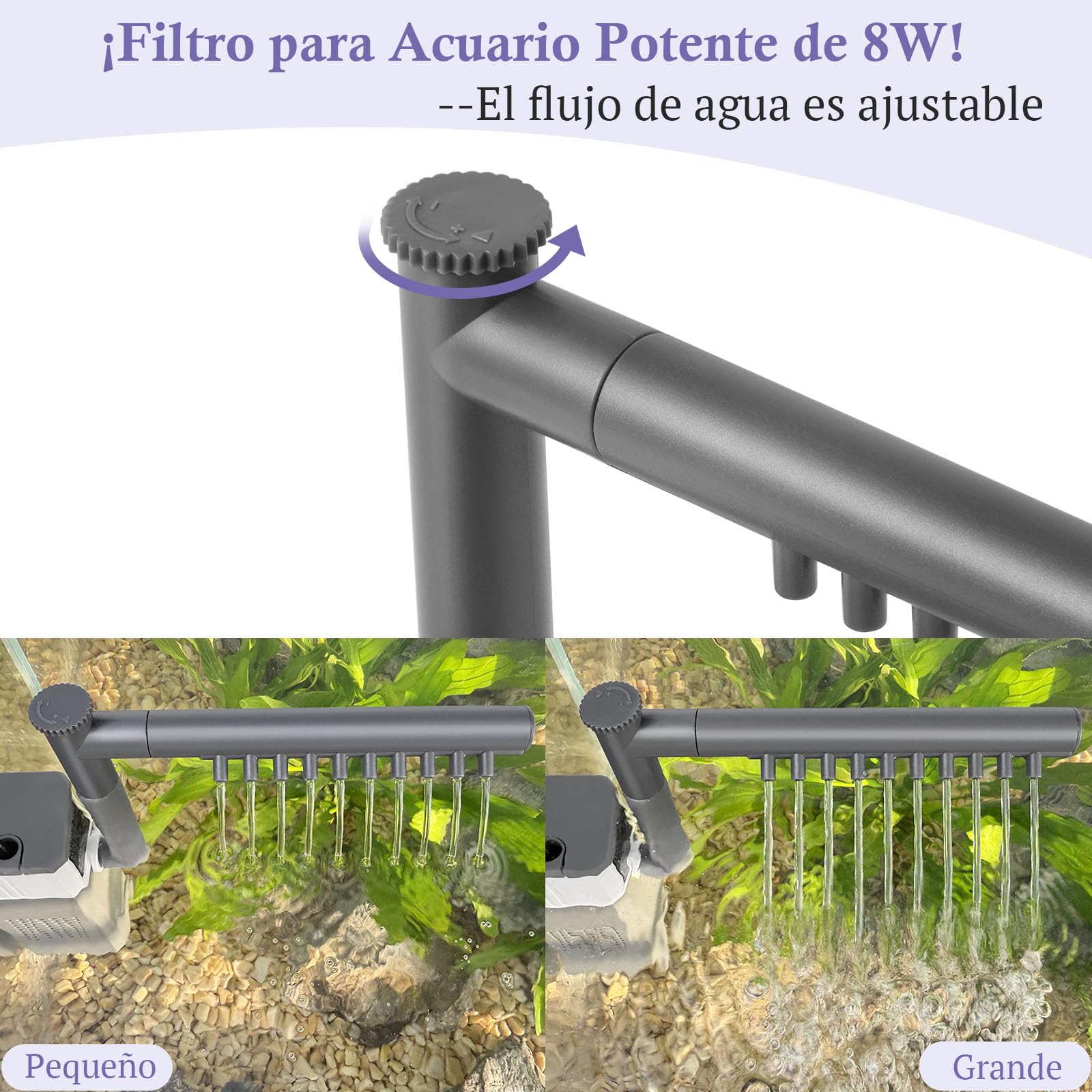 FEDOUR 8W 400LPH Filtro de Acuario Ultrapotente para Pecera de 15-70L, Filtro de Pecera Ajustable 3 en 1 con Esponja Bioquímica, Filtros para Acuario Sumergibles Internos para Tortuga/Gamba/Cría — view 5