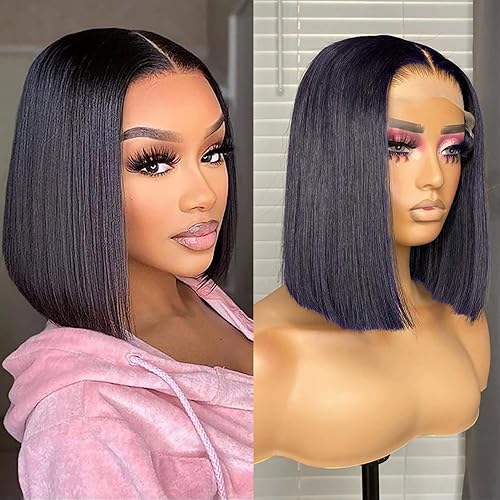 HC Pelucas de encaje frontal de 13 x 4 pulgadas, pelucas cortas estilo Bob, pelucas lacias estilo Bob para mujeres negras, pelucas frontales de