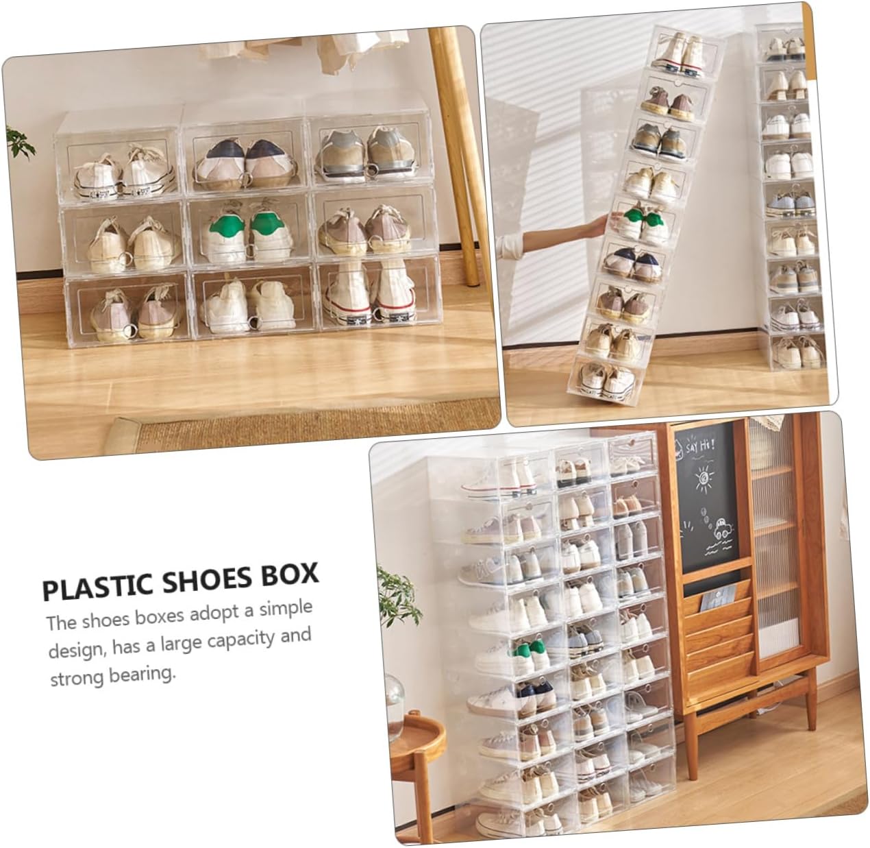 6pcs Transparent Plastic Shoes Storage Boxes Stackable Drawer-type Containers for Sneakers Dustproof and Organizer for Efficient Shoe Organization