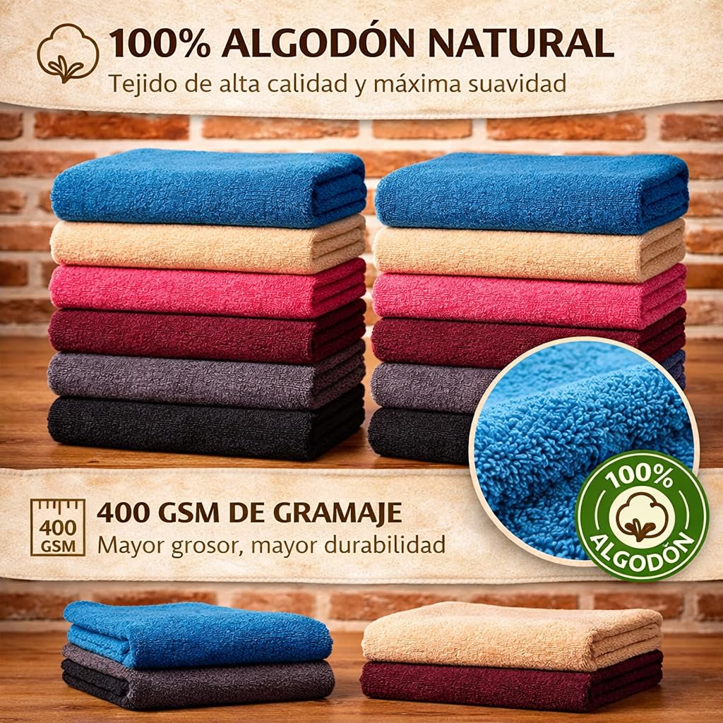 DECASATEXTIL Paños de Cocina 100% Algodón – Pack de 6 - Trapos Absorbentes 400GSM – Colores Lisos – Suaves, Reutilizables y Lavables a Máquina