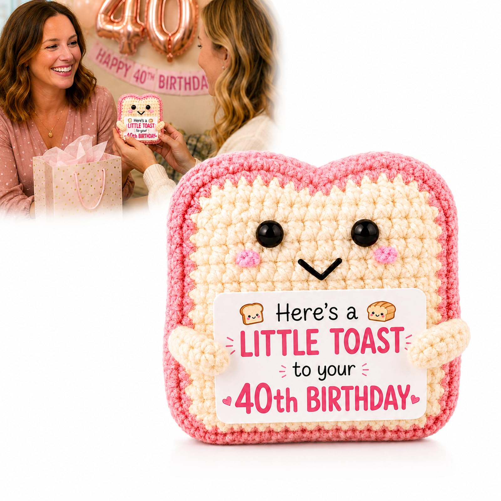 40th Birthday Gifts for Women, Crochet Toast Keepsake with Message Card