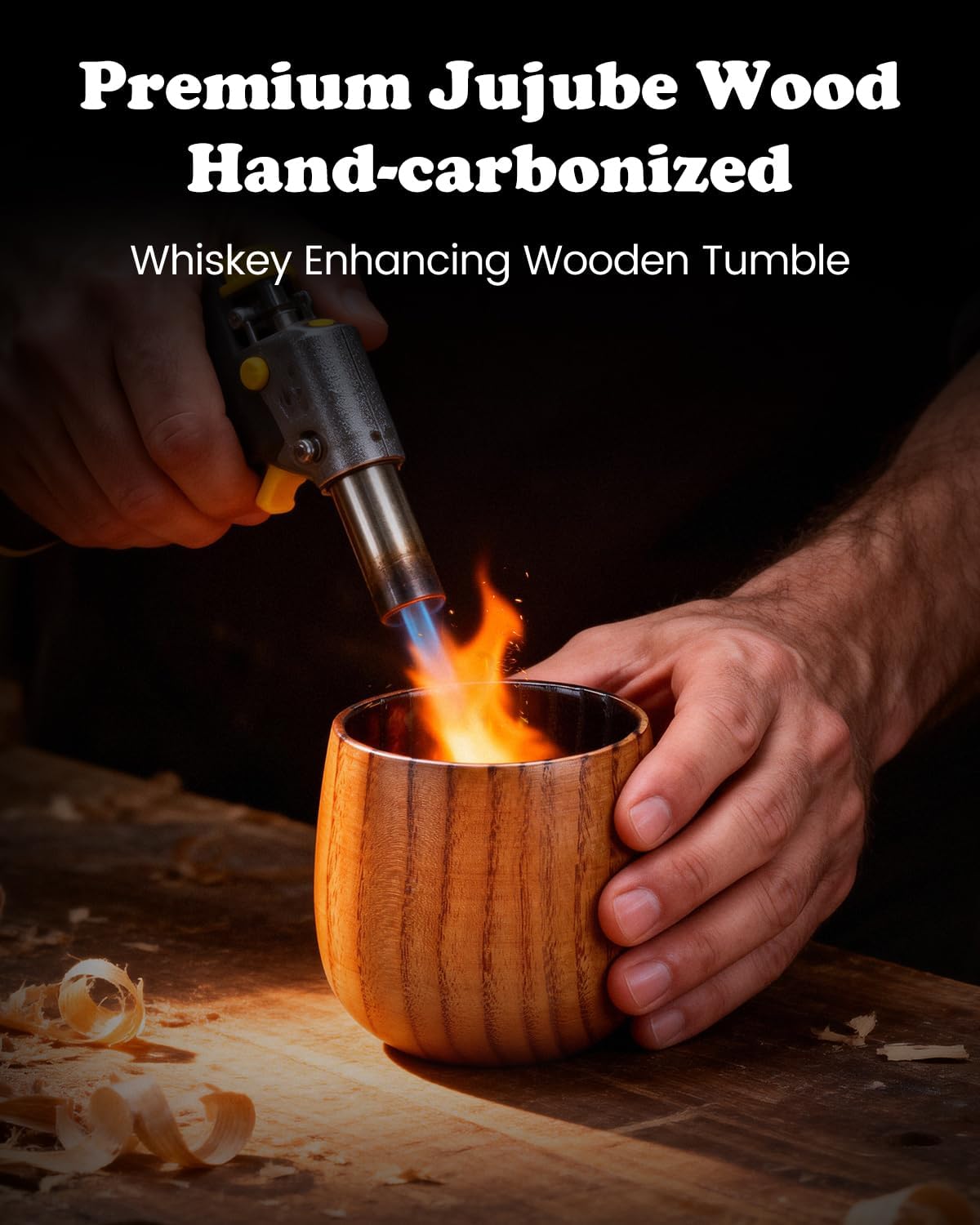 Birthday Gifts for Men Wooden Whiskey glasses Gifts for Men Charred Whiskey Bourbon Drinking Glass Birthday Gifts for Him Dad Husband Brother Son Whiskey Lovers Retirement gifts for men - Image 4