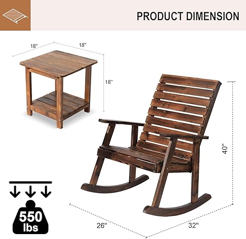 Vista 2 de Juego de 2 mecedoras para exteriores con mesa, juego de bistró con respaldo alto, juego de mesa mecedora para patio, césped, jardín