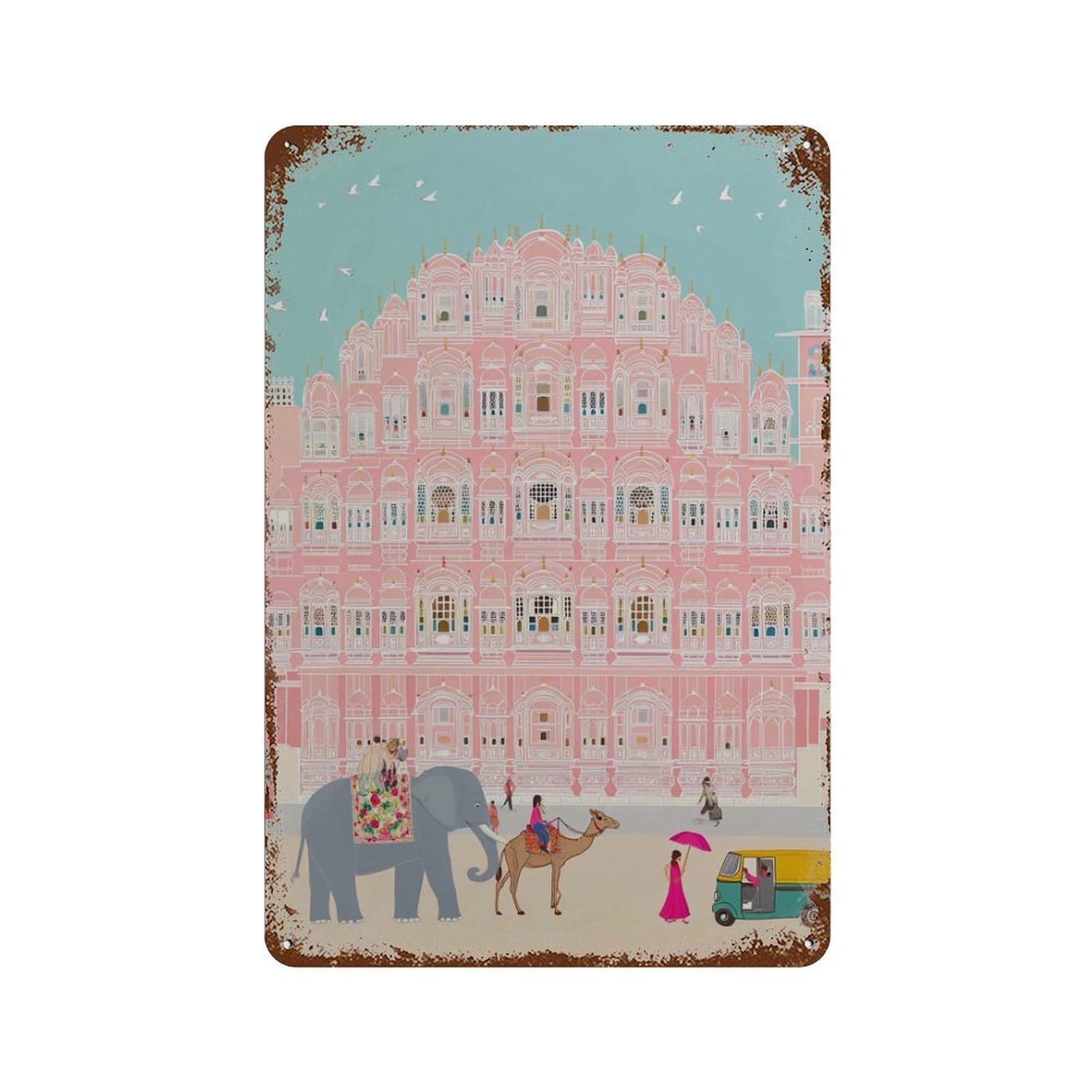 xiaoxiaoshen Jaipur Palace India Travel Hawa Mahal Architecture Colorful Cityscape Exotic Cul Wall Decor Art Metal Tin Poster Modern Home Decor Art Home Bar Shop Decorations Vintage Sign 30x20cm