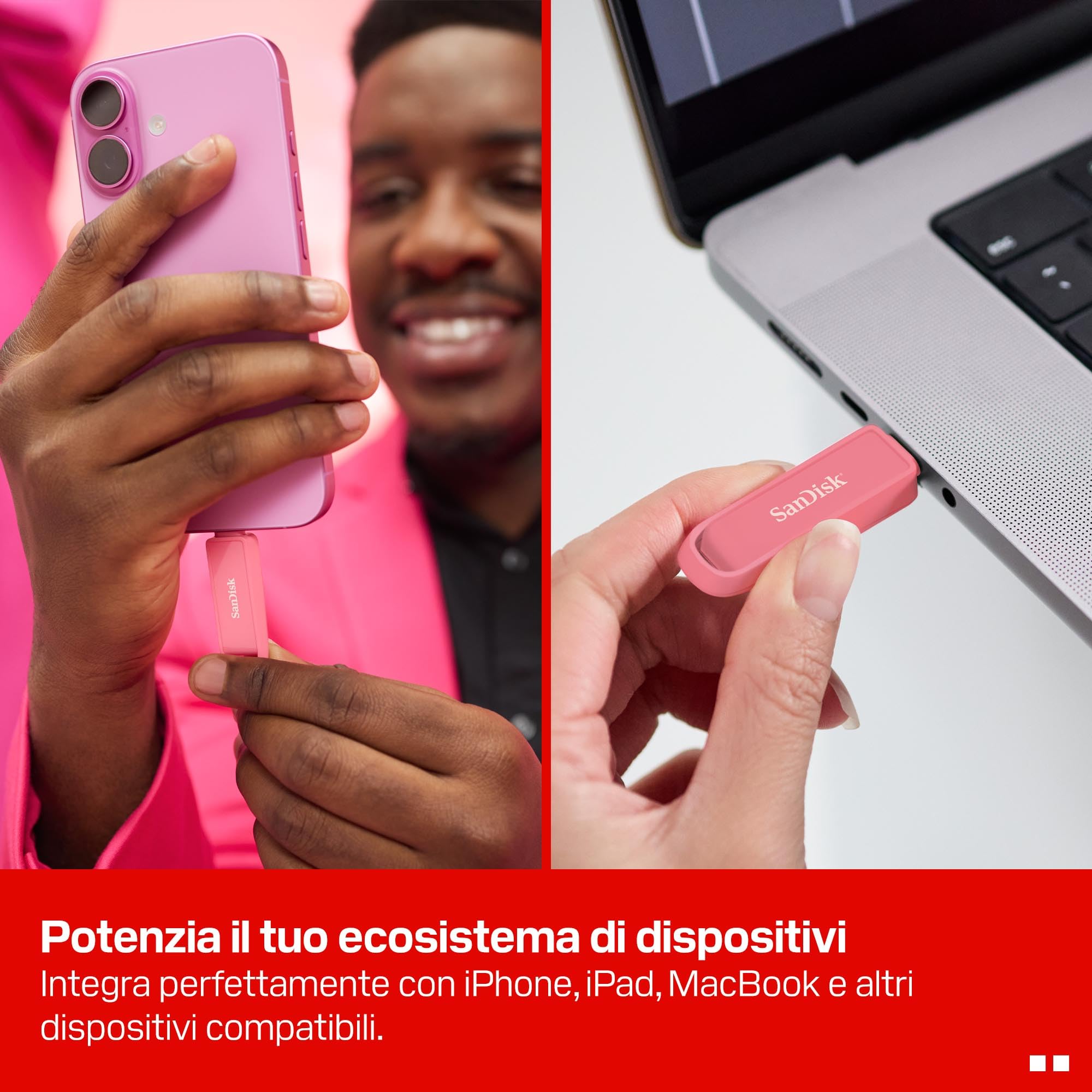 SANDISK Unità per telefono con USB Type-C 1 TB (per smartphone, tablet e computer, velocità fino a 150 MB/s, backup automatic, recupero dati) - Seastar Pink