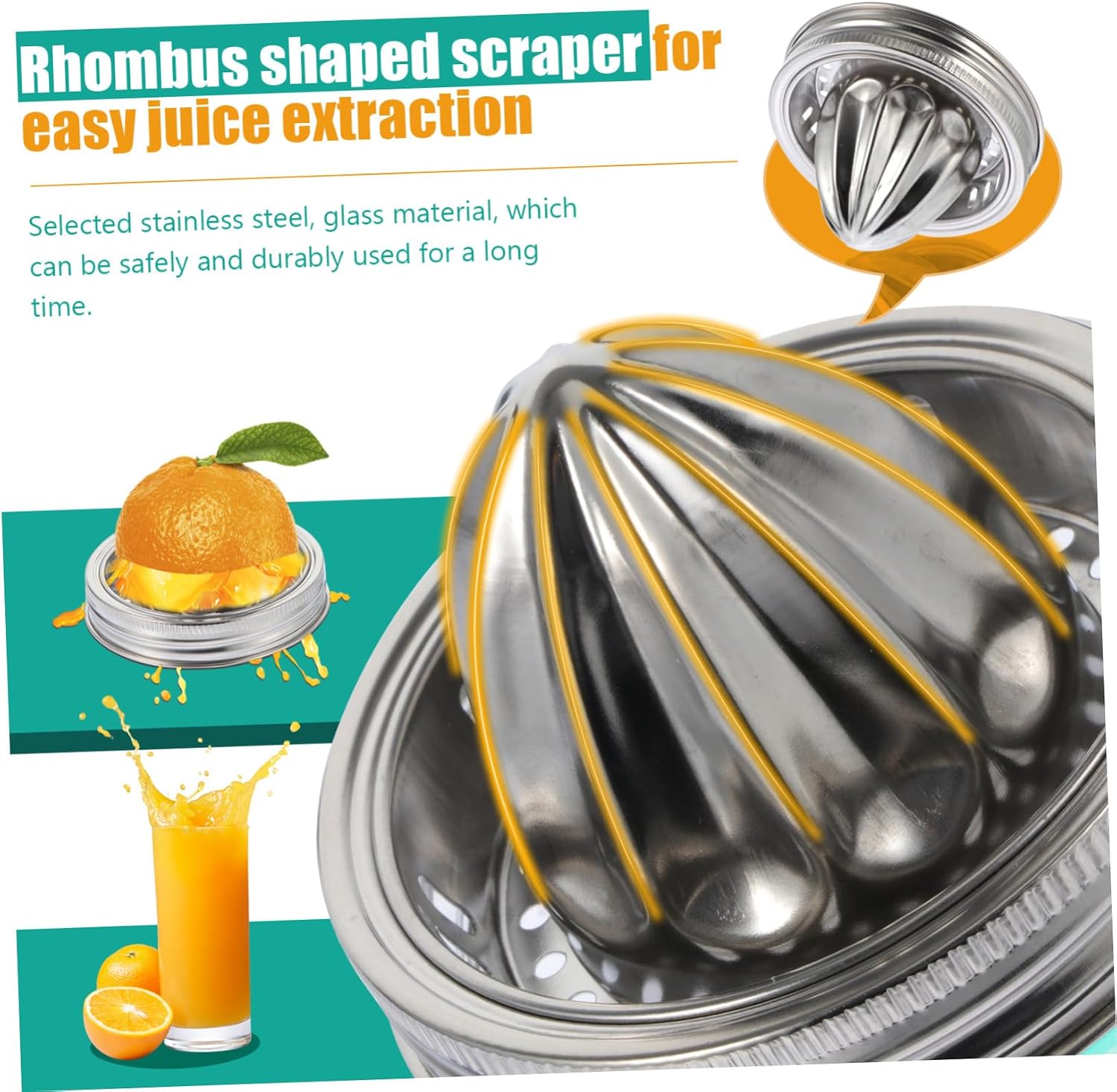 Manual Stainless Steel Citrus Juicer for Home Kitchen Handheld Fruit Squeezer Compatible with Mason Jars Easy Portable Tool for Lemon Orange Grapefruit and More Compact Design for