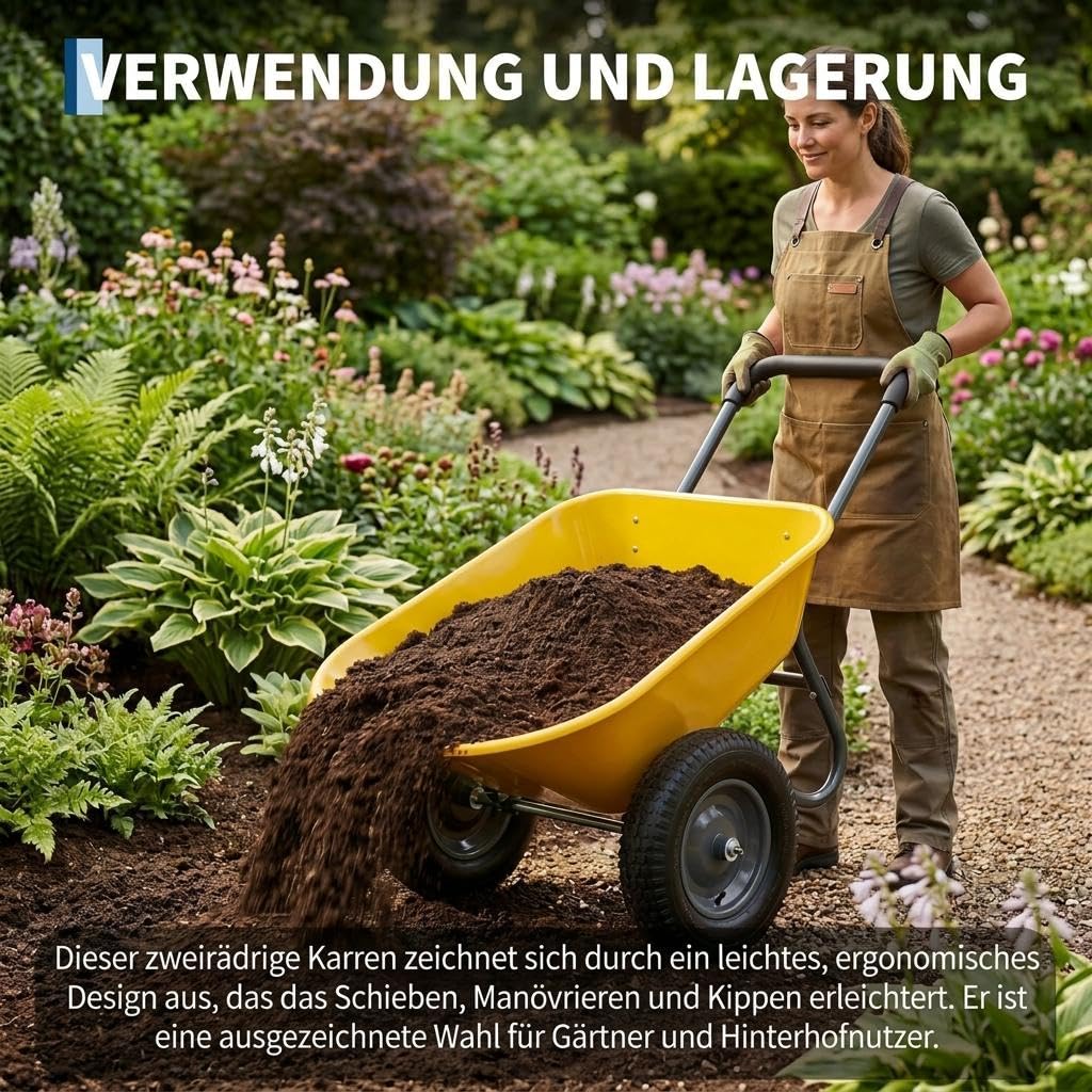 Aptliton Brouette De Jardin à 2 Roues, Chariot Utilitaire Fer Et Plastique 124x66x62,5 cm, Bac Plastique Renforcé Antirouille, Pneus Pneumatiques Jantes Métal, Multicolore Vert Armée Gris Rouge Jaune