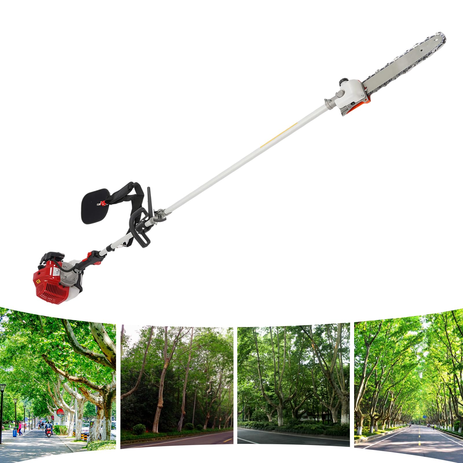 43CC 1250W Largo Sierra de podar 2,4 – 3,5 m de largo tallo motosierra 1.7HP con motor de gasolina de dos tiempos enfriado por aire de 12 pulgadas de longitud de la hoja de sierra para podar