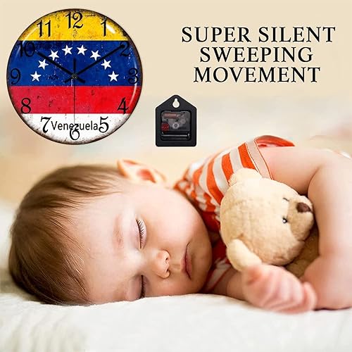 Miniatura 4 de Venezuela Falg - Reloj de pared de PVC Venezuela de 15 pulgadas, reloj rústico de granja, silencioso, funciona con pilas, decoración de pared