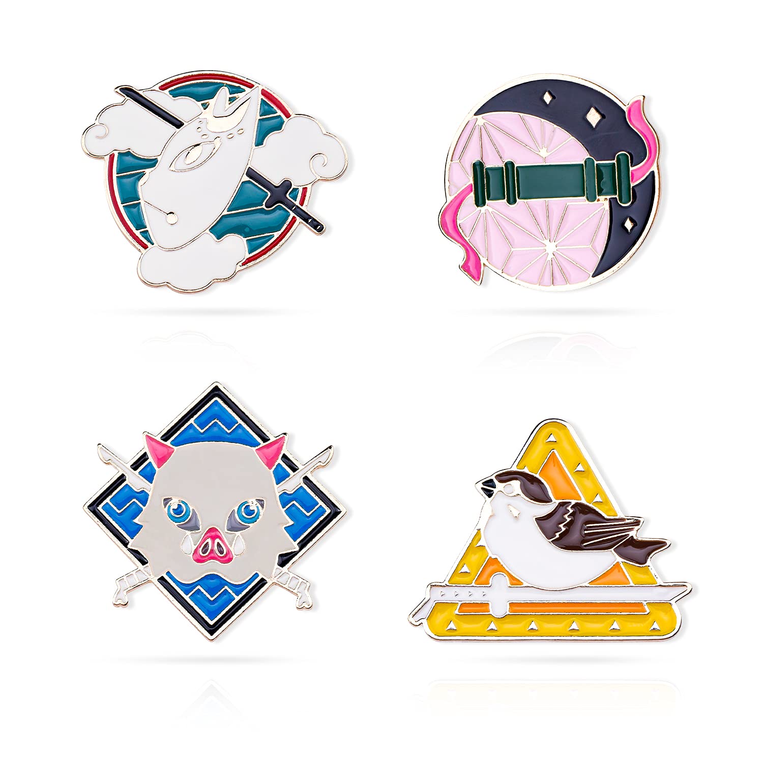 Buy 4 Pcs Anime Demon Slayer Brooch Pins Tanjiro Nezuko Zenitsu Inosuke Enamel Lapel Pin
