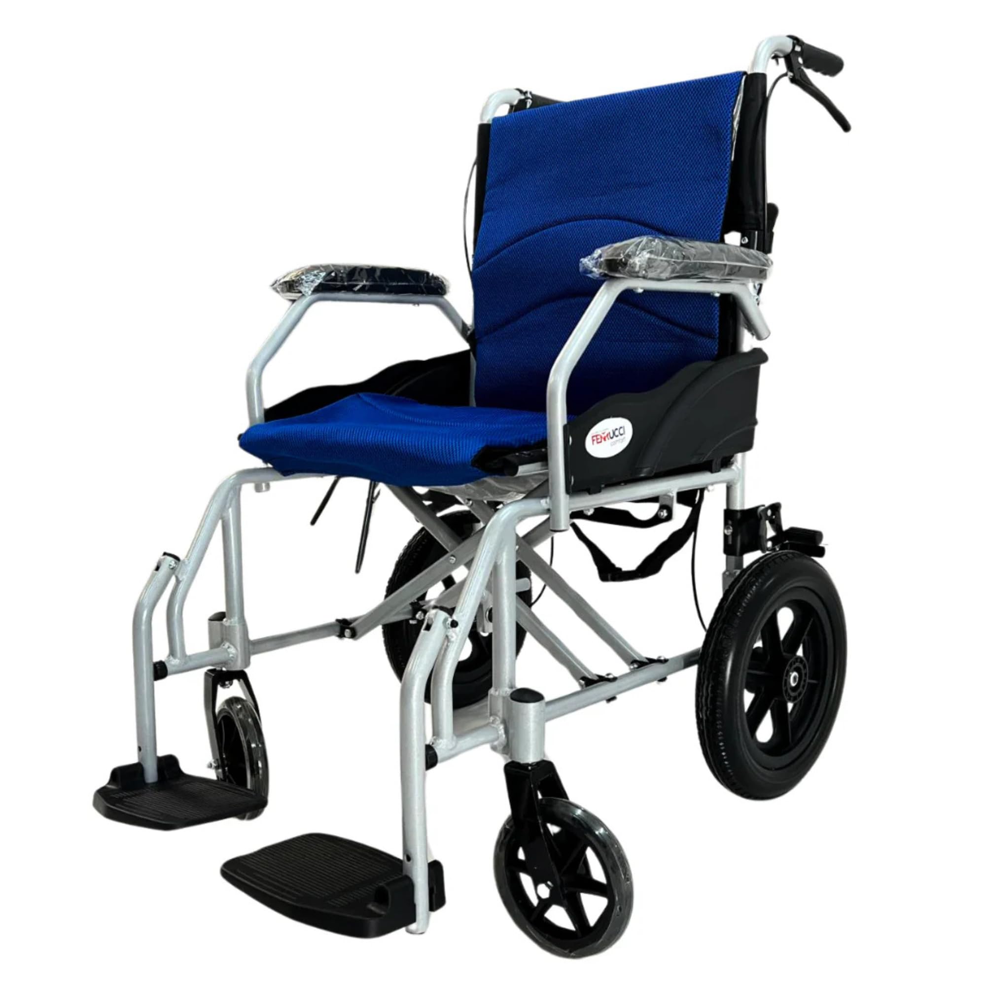 Sedia a Rotelle da Transito, Dimensioni Ridotte, Pieghevole, Alluminio, Leggera, Seduta 46 cm, Peso 12 KG, Per Interni e Spazi stretti
