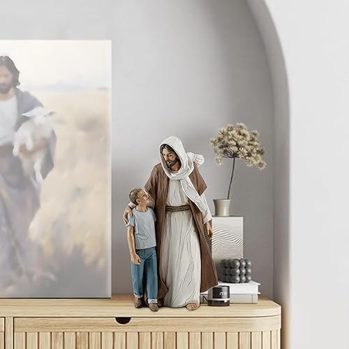 Miniatura 3 de Escultura de Jesucristo con niño, regalo de la primera comunión para niños, escultura pintada a mano, decoración moderna religiosa del hogar, Jesús