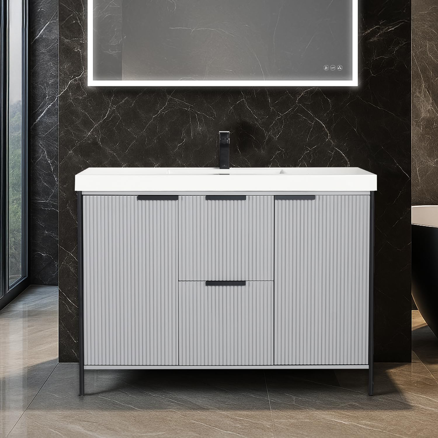 Blossom 48 Inch Bathroom Vanity with Sink, All Wood Freestanding Bathroom Sink Cabinet with Acrylic Sink, Soft-Close Drawers, Small Bathroom Cabinet