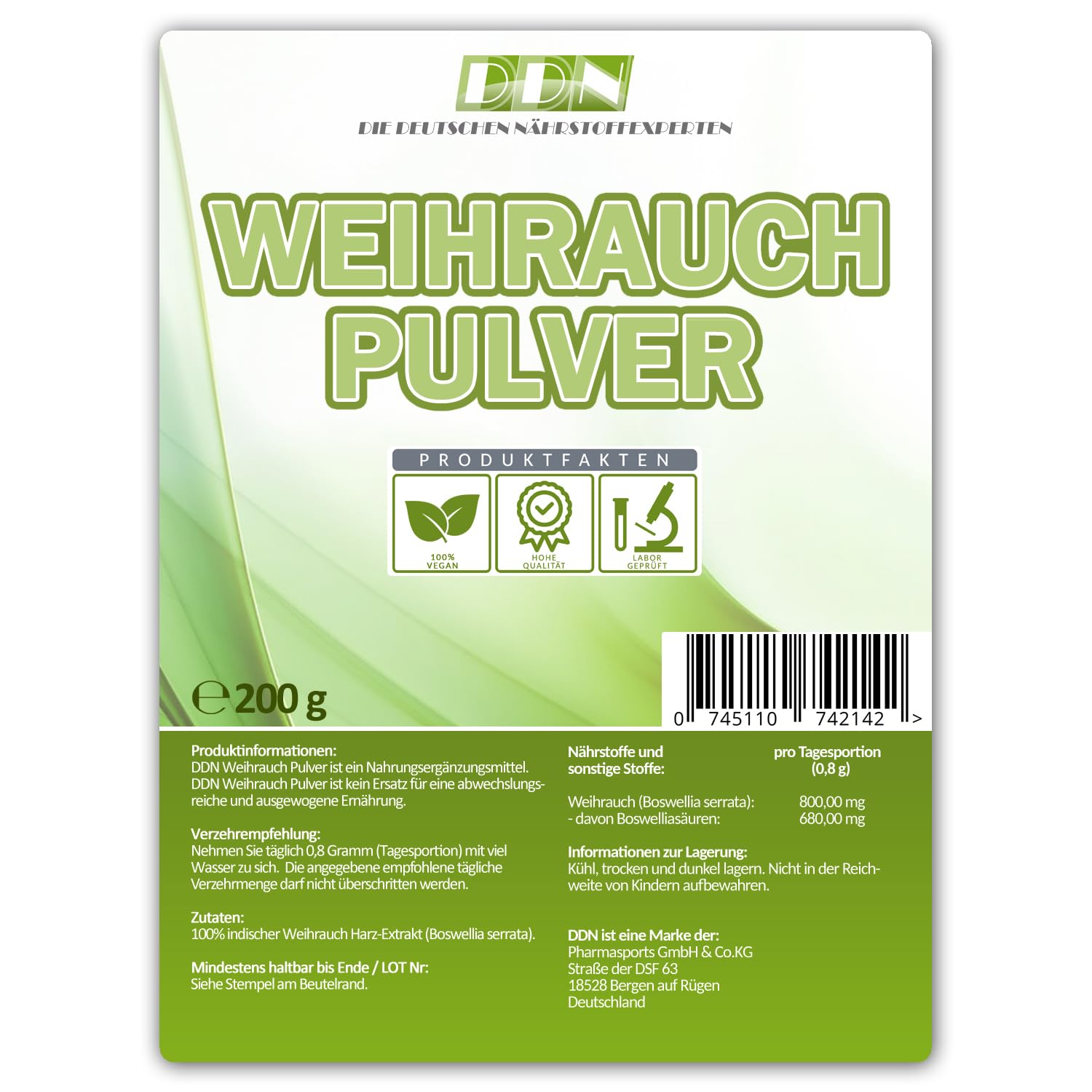 DDN Boswellia serrata Weichrauch Pulver aus Extrakt - 200 g hochkonzentriert, frei von Zusatzstoffen 85% Boswelliasäuren