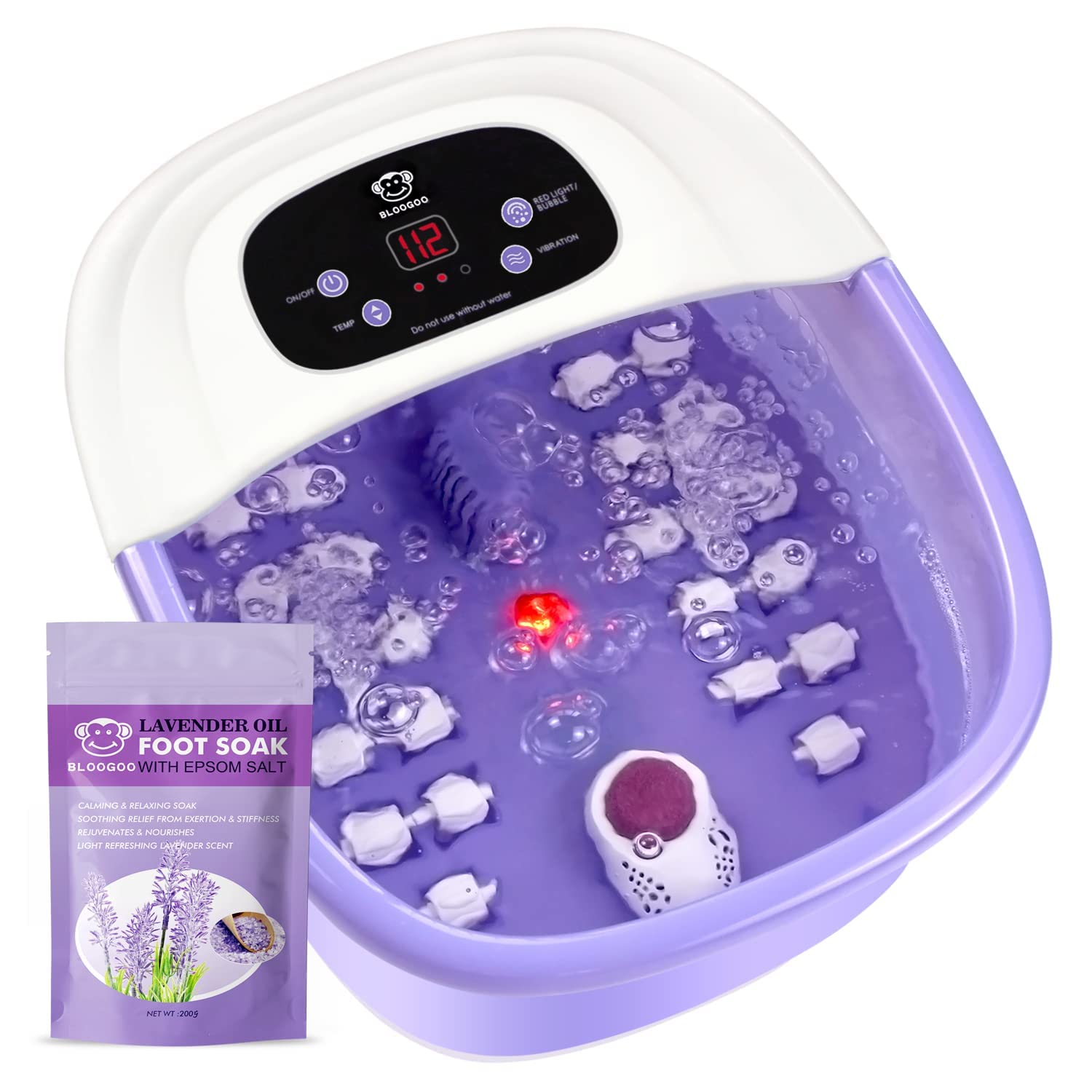 BLOOGOO foot spa bath massager with heat and massage and jets, feet soking tub, Lavender Epsolt Salt Pedicure foot soker