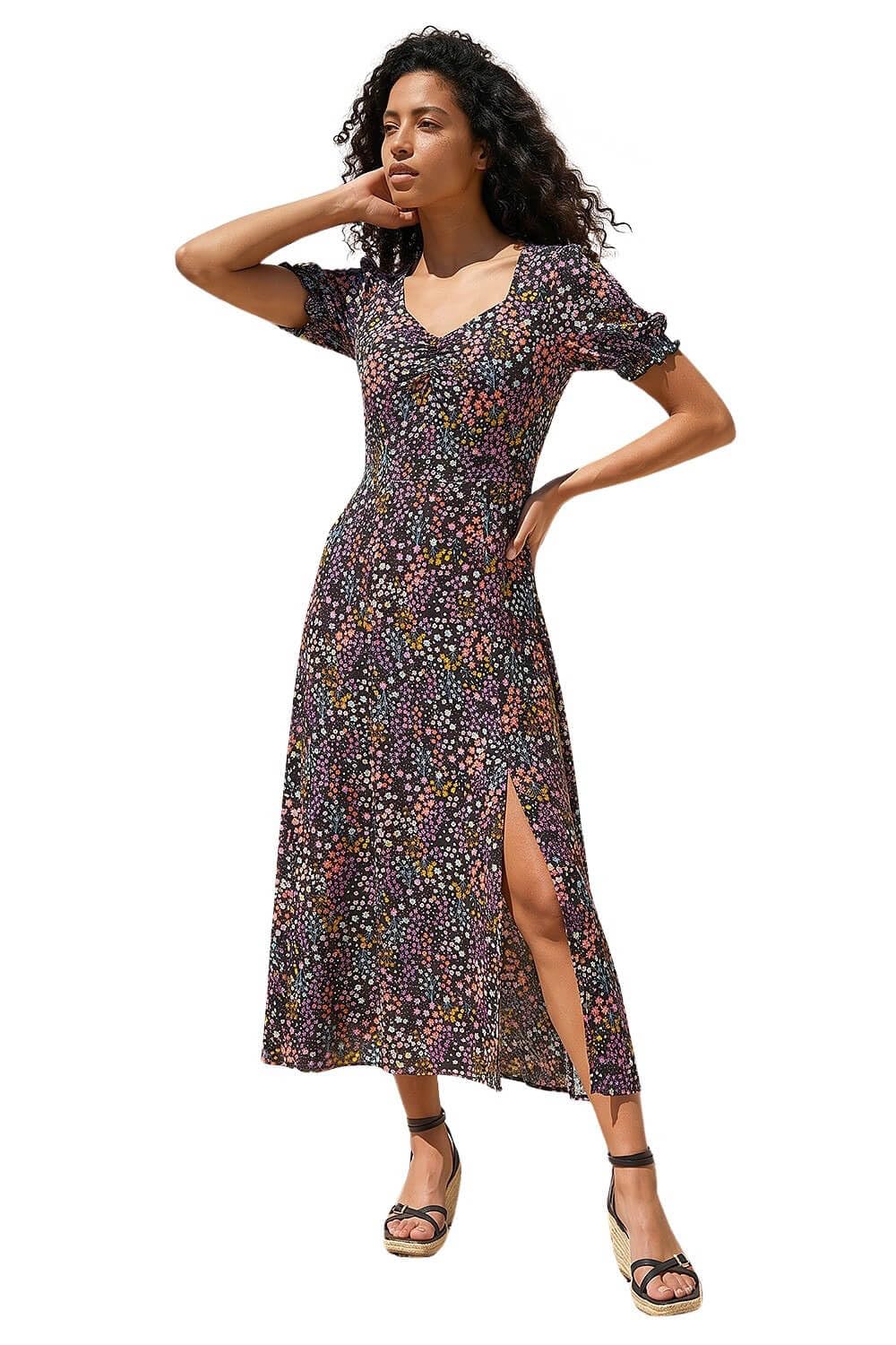 Roman - Women's Midi Dress - Sweetheart Neck - Black - Size 12