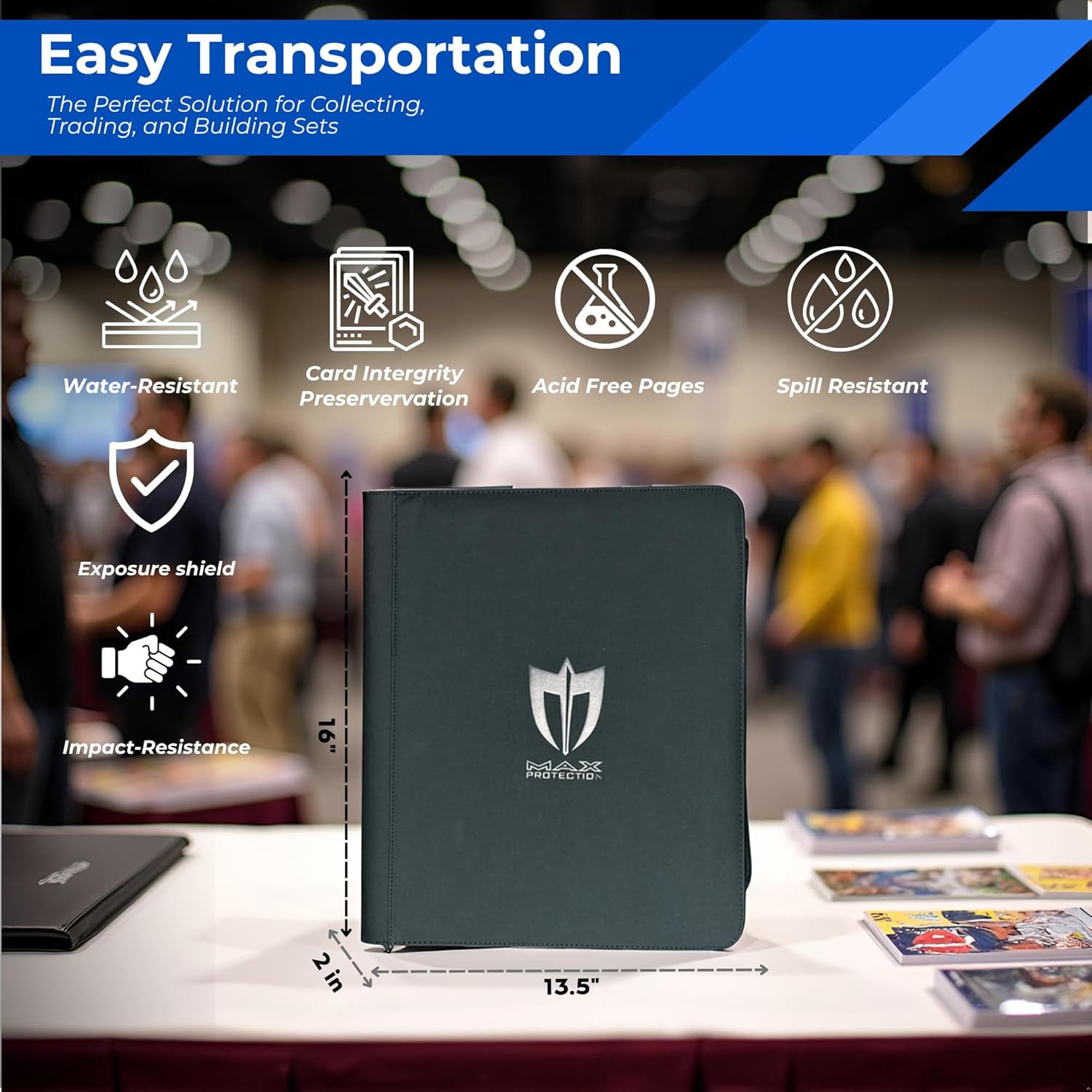 Max Protection Premium Toploader Card Binder - 9 Pocket - Holds 252 Standard Toploaders - Acid-Free Archival-Safe Polypropylene - Side-Loading Pages for Sports & Trading Cards (Black, 1 Binder)
