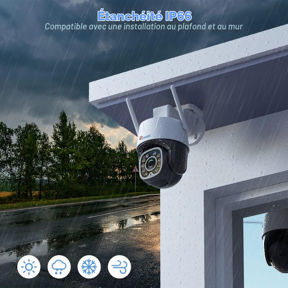 Ctronics 3G/4G LTE Caméra Surveillance Extérieure PTZ Caméra IP avec Carte SIM Incluse 355° 90° Rotation Vision Nocturne Couleur Détection Humaine Suivi Automatique Audio Bidirectionnel IP66