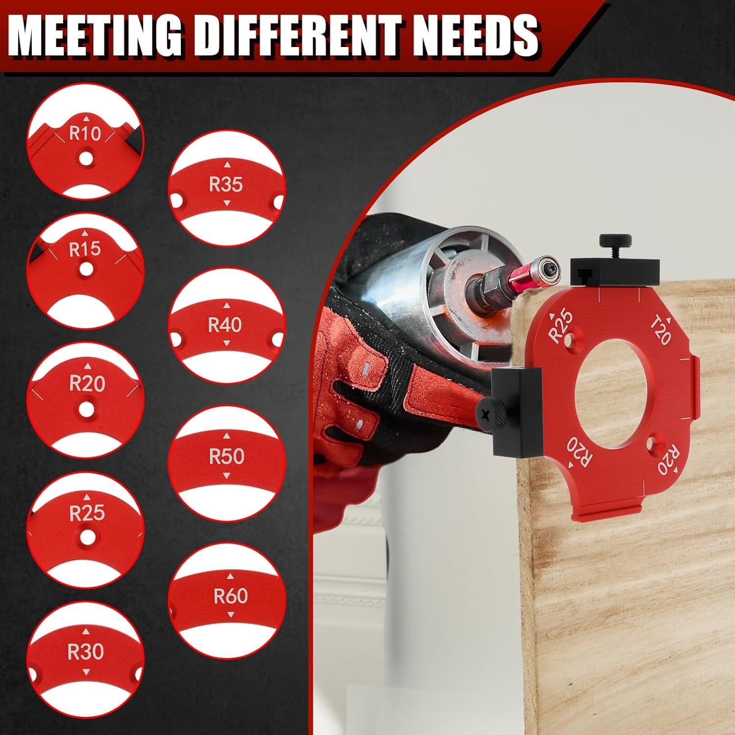 7 Pezzi Modello per Raggio d'angolo del Router, Modelli di Router Fresatura in Lega di Alluminio, per La Lavorazione del Legno R10 R15 R20 R25 R30 R35 R40 R50 R60 T10 T20 T30 T35 T40 T50 T60