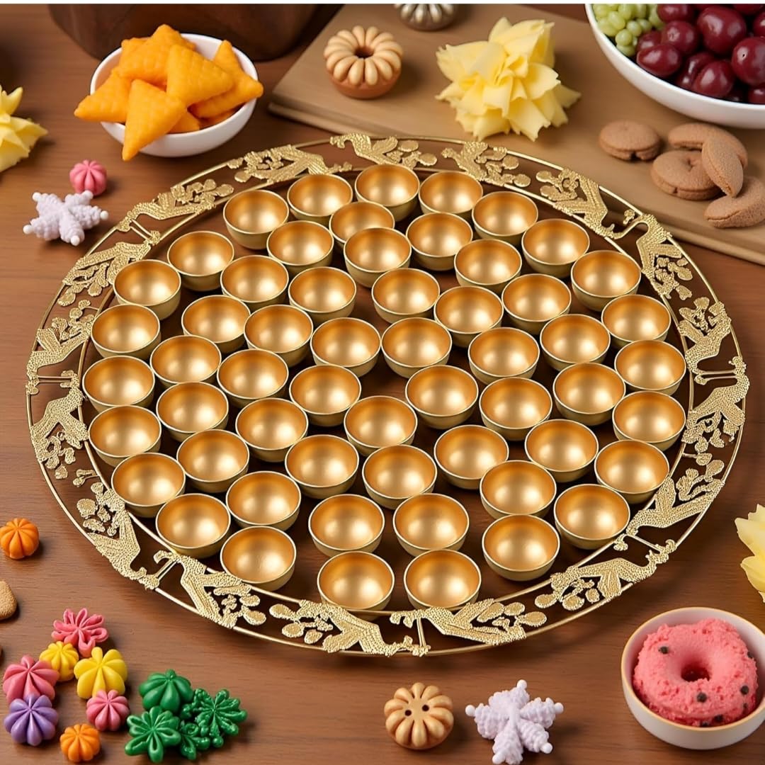 Universal decore Round Shape Special 56 Bhog Thali Poojan/Pooja Traditional Thali Set for Home mandir Pooja thali Decorative .(Colour : Gold)-image-9
