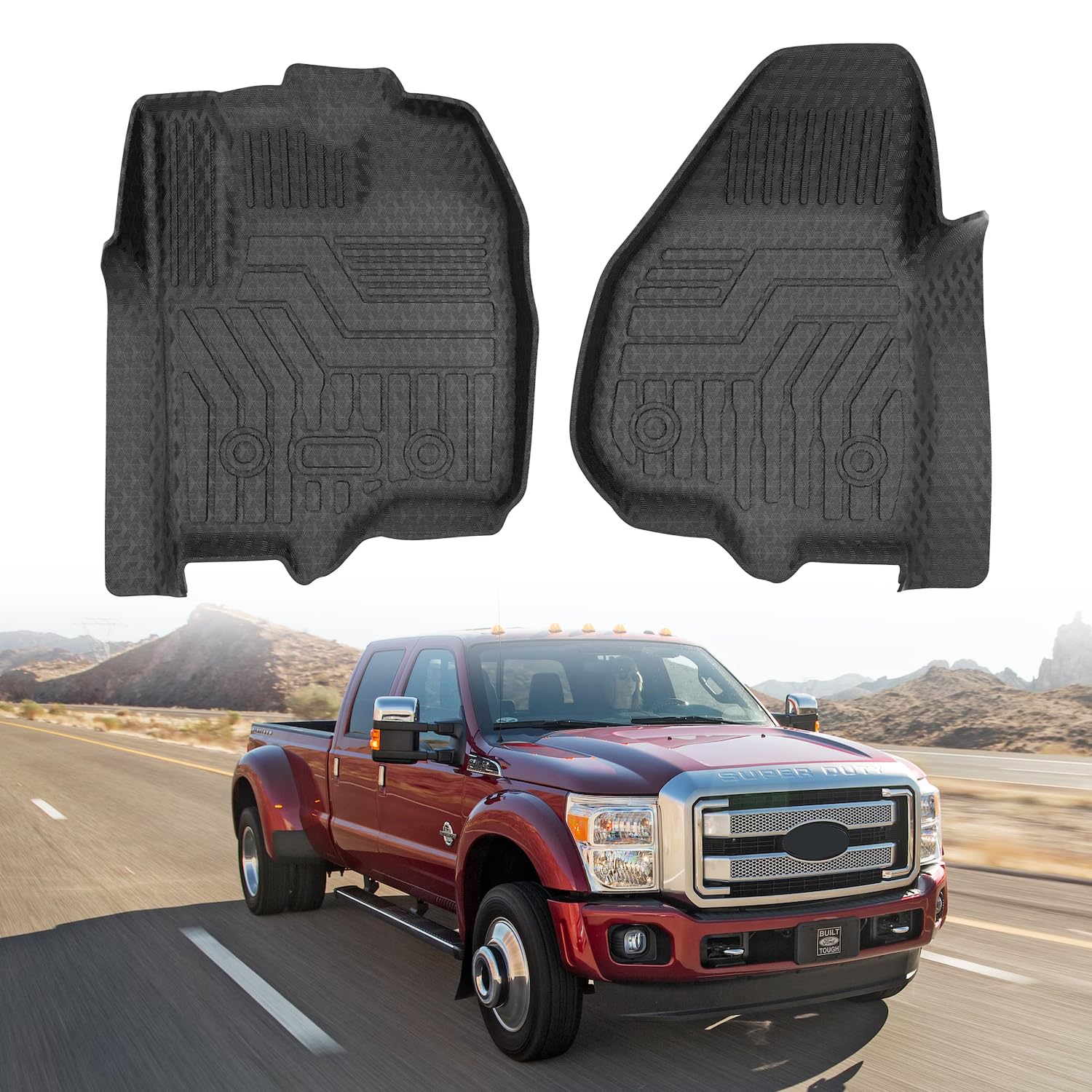 Mixsuper Front Floor Mats Compatible with 2012-2016 Ford F-250/F-350/F-450/F-550, Super Duty with Raised Drivers Side Pedal, All Weather Floor Liners 1st Row Set Black