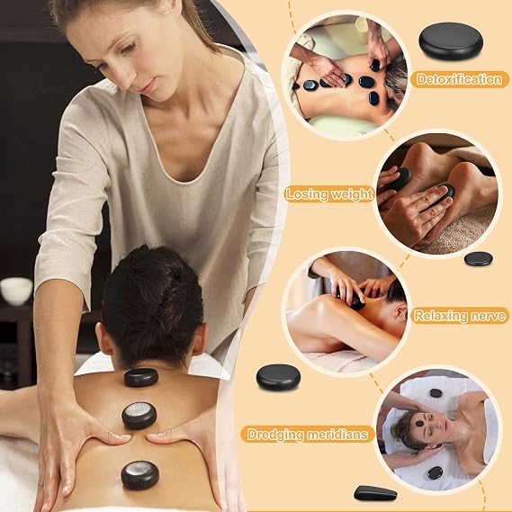 Hot Stones Massage Set, 18 Pcs Hot Stones with Warmer, Massage Stones for Professional or Home SPA, Relaxing, Healing
