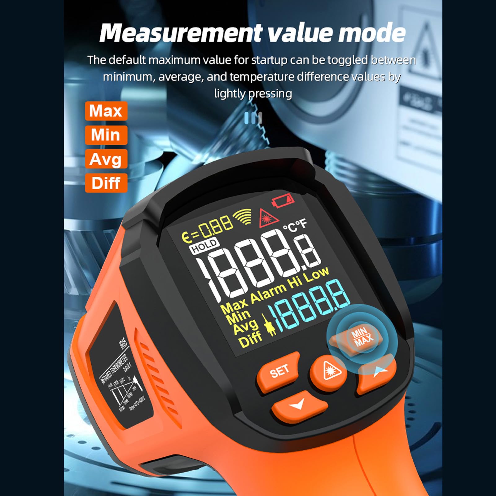 Thermomètre Infrarouge de Haute précision avec écran Couleur Rapport 50:1 for Usage Industriel -40-1200 ℃ Thermomètre Infrarouge