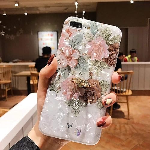 Miniatura 3 de Qokey Funda compatible con iPhone 11 de 6.1 pulgadas, diseño floral transparente para mujer con soporte de anillo giratorio de 360 grados, funda de