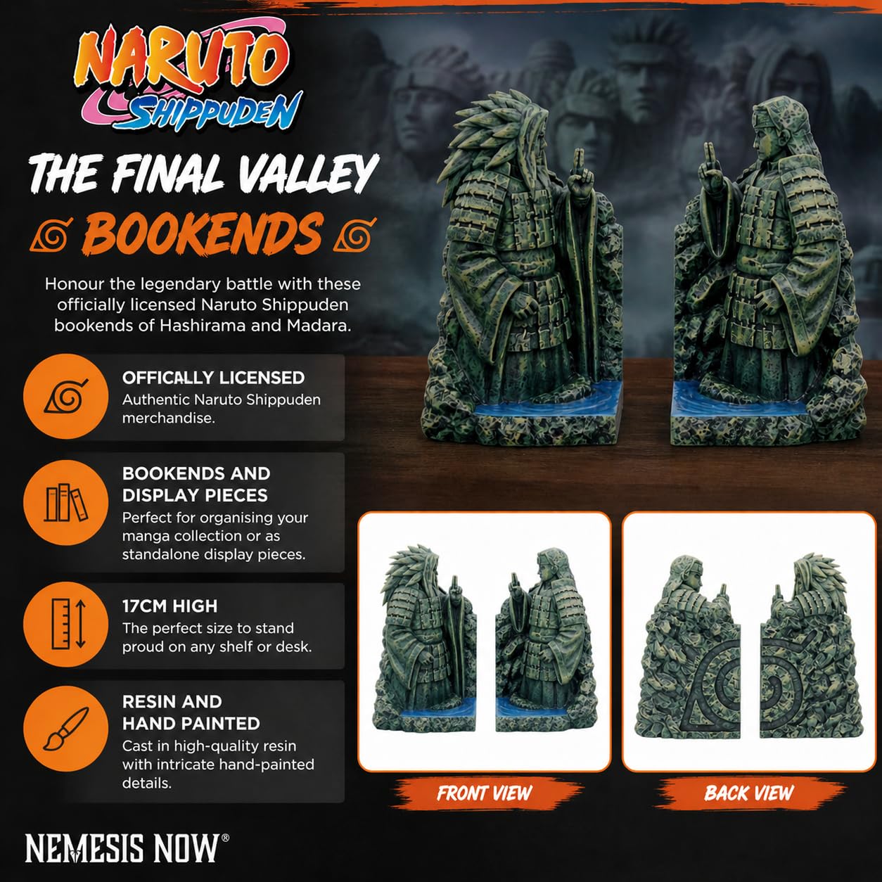 Nemesis Now The Final Valley - Sujetalibros Pintados a Mano, Hashirama y Madara, Figuras de Naruto esculpidas en Resina, entusiastas del Anime y coleccionistas de la Cultura Pop