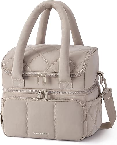 BAGSMART Bolsa de almuerzo para mujer, lonchera aislada de doble cubierta, bolsa de almuerzo acolchada, a prueba de fugas, duradera y reutilizable,