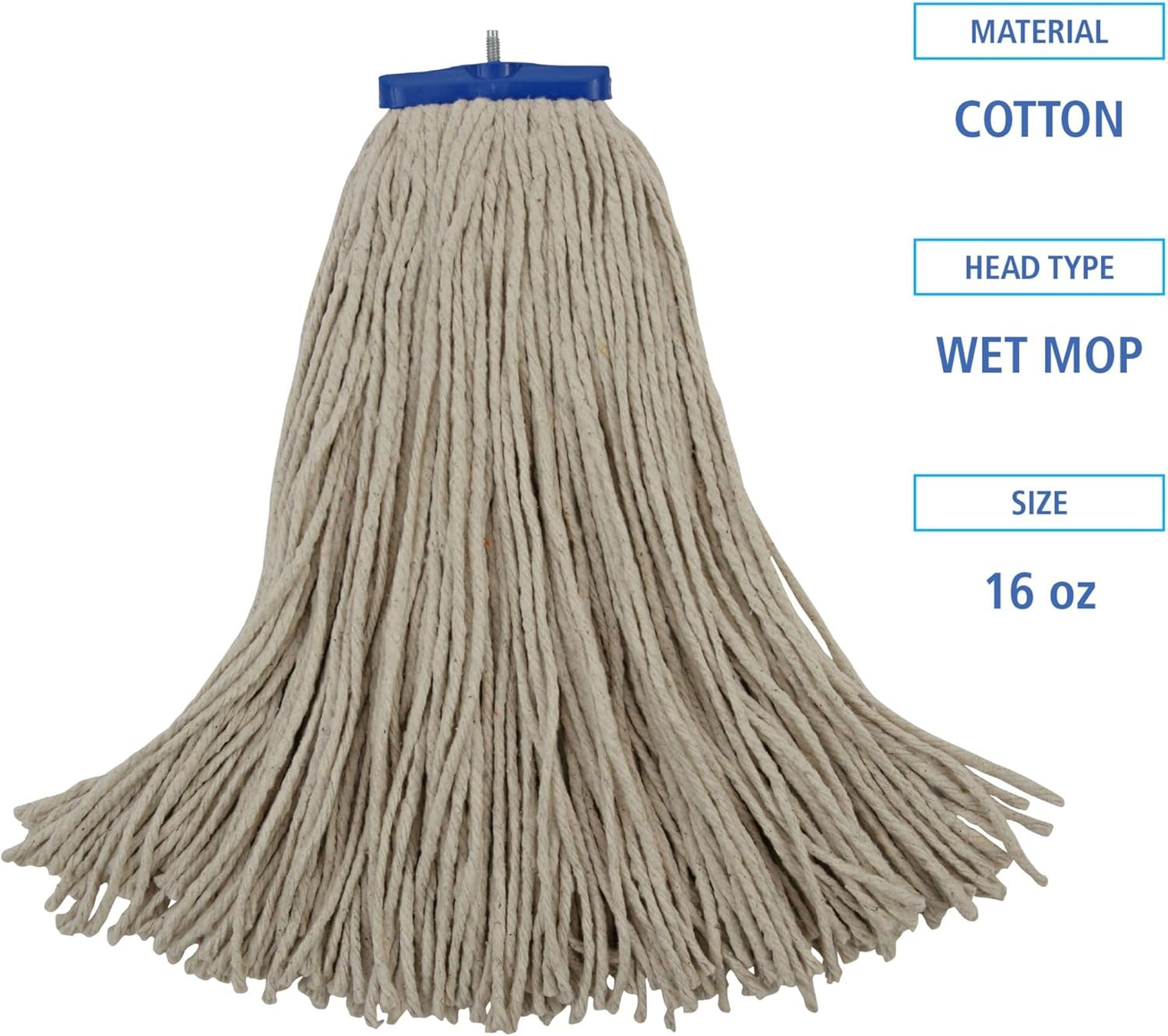 Boardwalk BWK724CEA Cut-End Lie-Flat Wet Mop Head, Cotton, 24oz, White