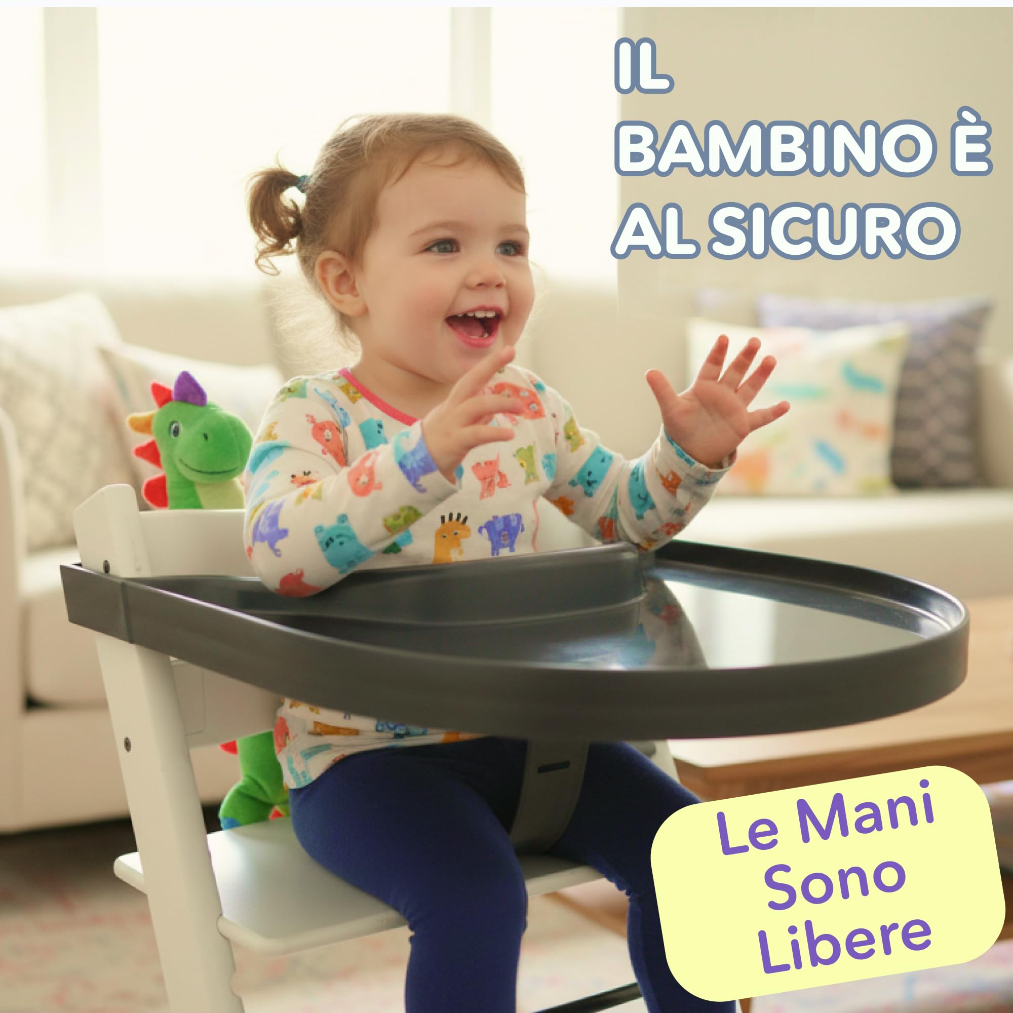 Vassoio per Seggiolone Stokke Tripp Trapp – Chiaro – Senza Baby Set Necessario. Superficie Antiscivolo per Ventose. A Scatto. Senza BPA