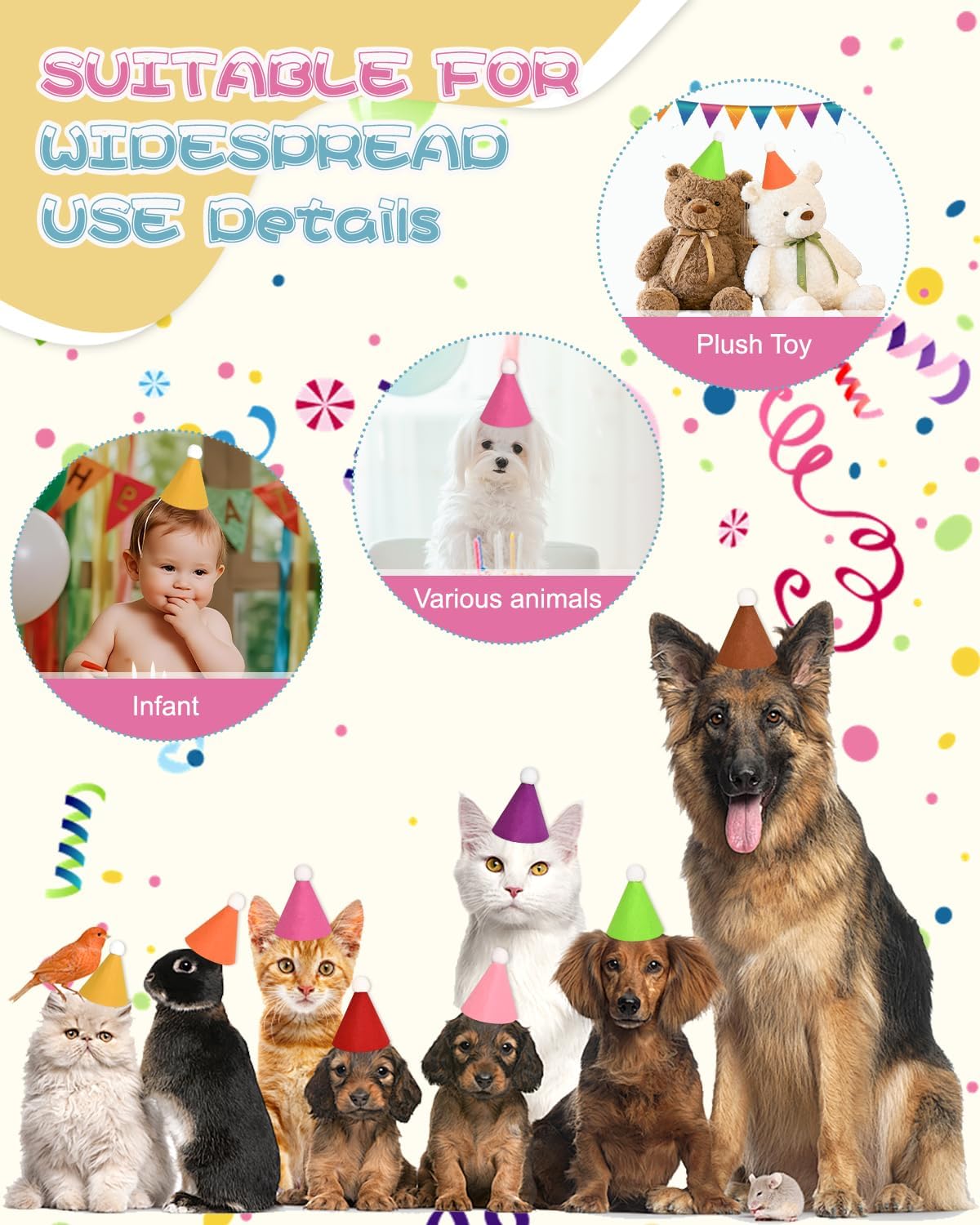 32Pcs Mini Birthday Party Hats for Stuffed Animals, Felt Small Party Hats, Reusable Party Animal Decorations,Cat Birthday Hat image 3