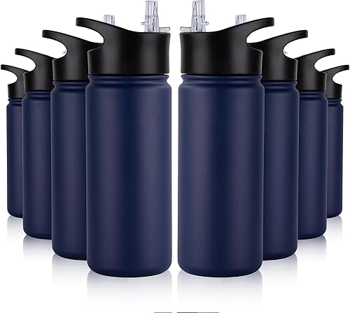 Miniatura 22 de Paquete de 8 botellas de agua deportivas de acero inoxidable con aislamiento de 32 oz, botellas de agua con tapa de pajita y tapas de boca ancha,