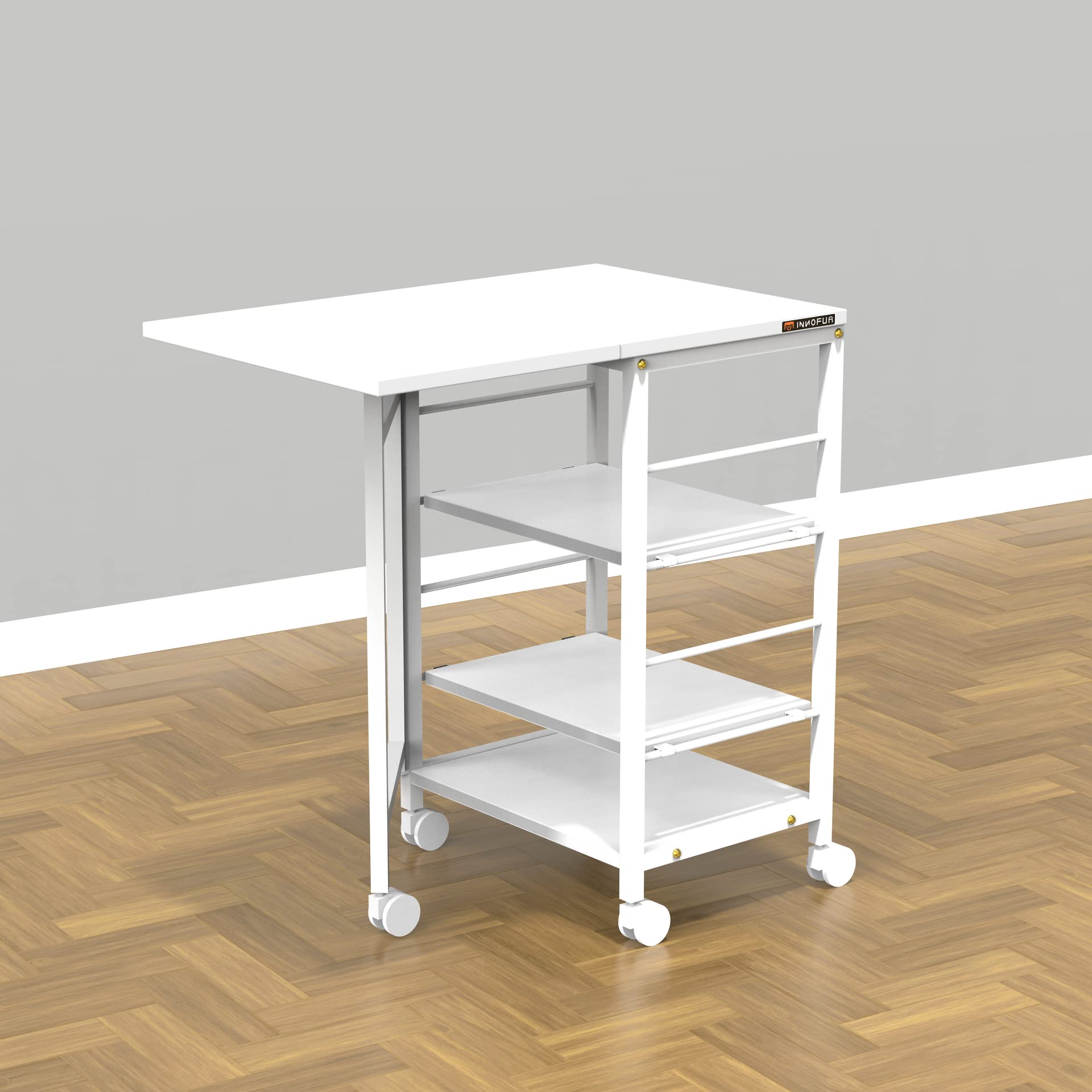 InnoFur Micra Wagon Storage Rack, Trolley with Wheels, Spices Rack, Coffee, Serving, Table with Adjustable Shelf Regular (Standard, White)-image-21