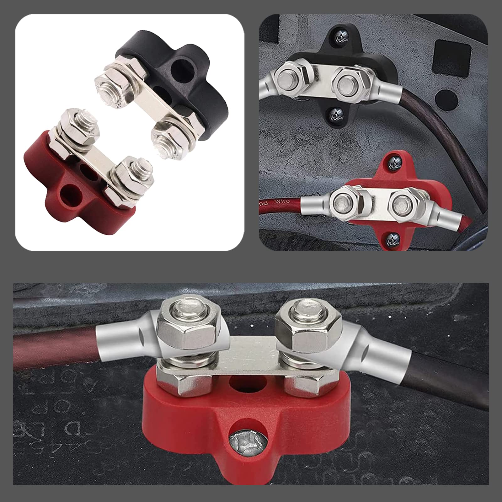 Bornes Acier Inoxydable Bornier De Batterie 12V Flaconi - Double Borne M8 Pour Voiture, Camping-car, Camion Et Bateau - Noir Et Rouge Connexion électrique
