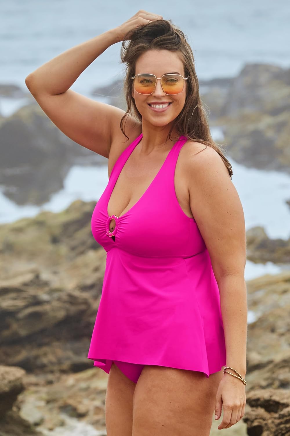 BECCA ETC. Women's Marble Canyon Plus Size Shirred V-Front Hipster Bikini Bottom, Cheeky Coverage, Swimwear Separates - Image 6