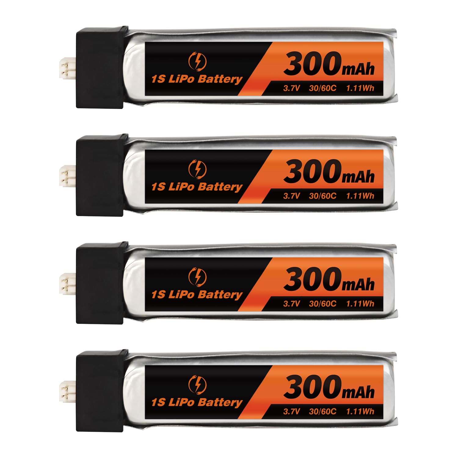 LeeCrynoid 1S LiPo Battery with Micro JST 1.25 Connector, 3.7V 300mAh 30C Blade Inductrix Battery for Kingkong Tiny 6 Tiny Whoop FPV Racing Drone-4pcs