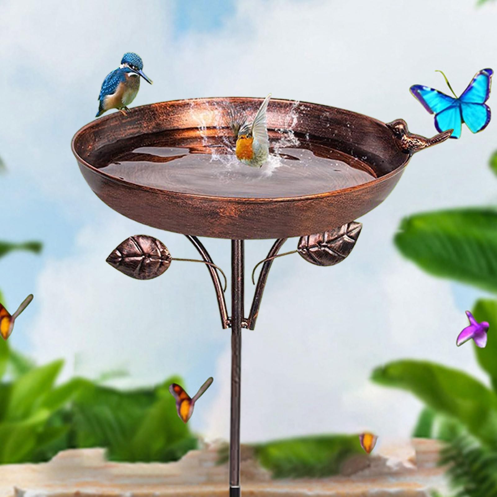 Bebedero Alto Para Aves y Bebedero | Decoración De Jardín Con Dispensador De Agua De 5 Puntas Para Patio Y Terraza