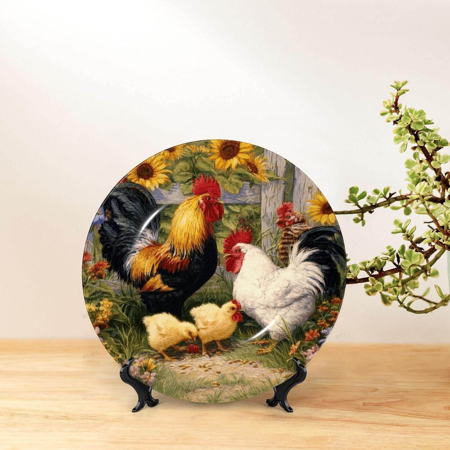 Bone China Decorative Plate with Display chicken painting Ceramic Plates Crafts Art Decor Dessert Plate Ceramic Ornament Porcelain Plates for Living Room Kitchen Table Home Decor