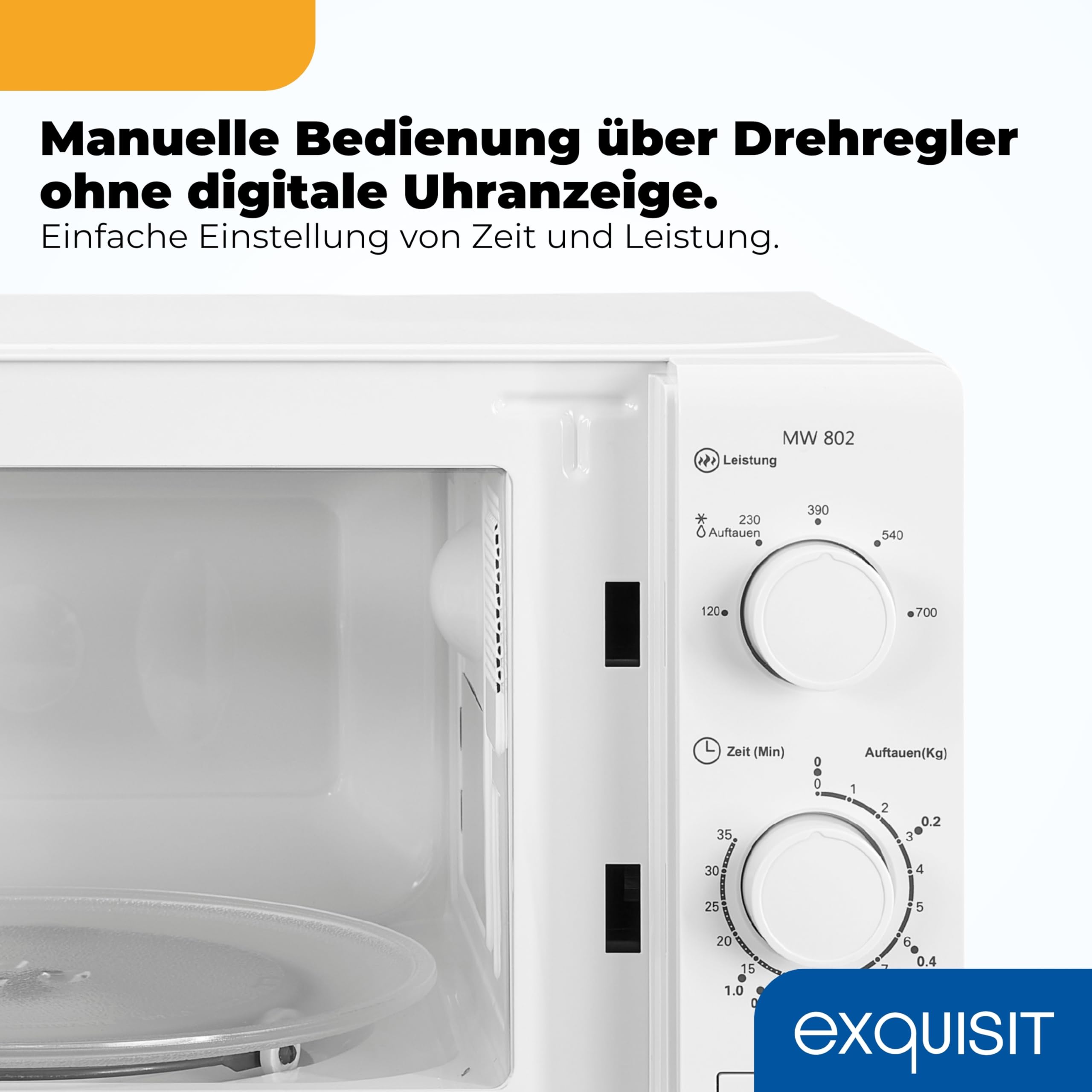 Exquisit Mikrowelle 700 W 20 L Mechanische Drehregler 5 Leistungsstufen Auftaufunktion Glas-Drehteller 255 mm Weiß