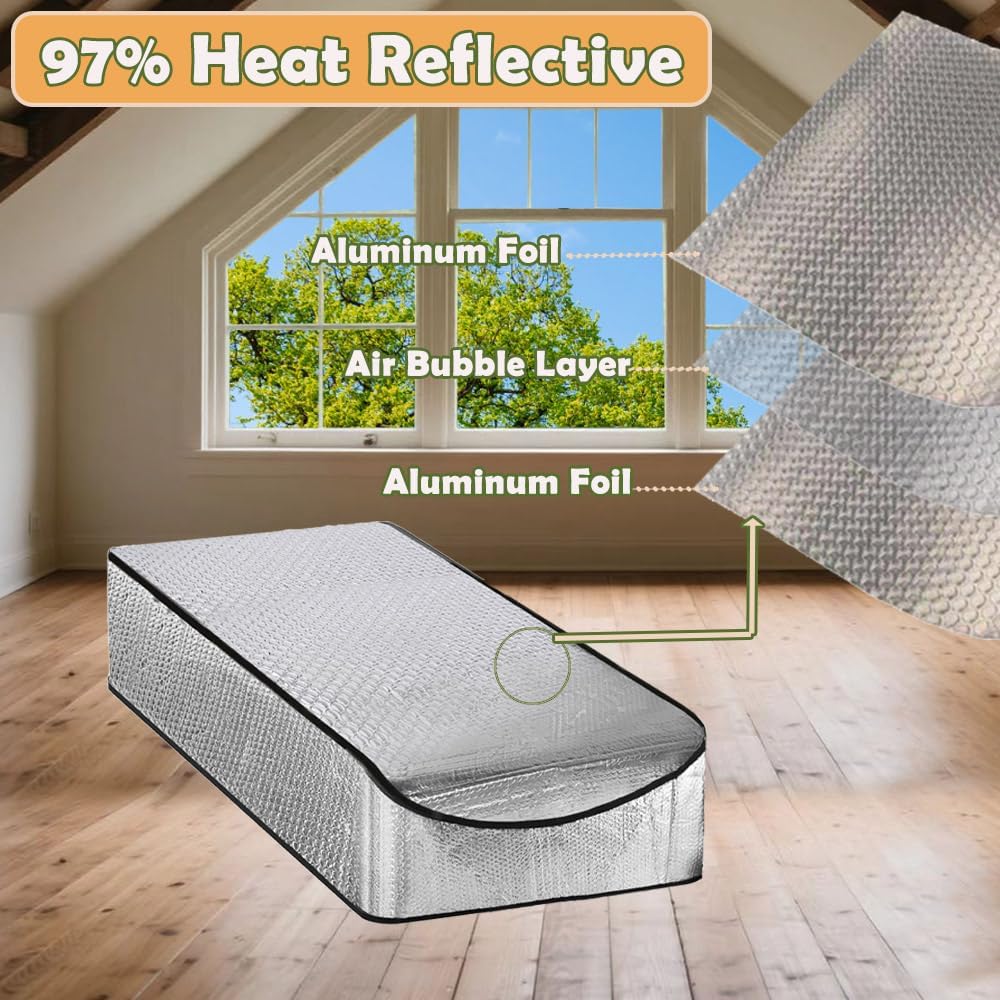 Attic Stairs Insulation Cover，54'' x 25'' x 11' Attic-Tent Door Insulation Cover , Energy Saving Reflective Fireproof Attics Tent Ladder Insulations Cover Kit (Included Staple Gun)