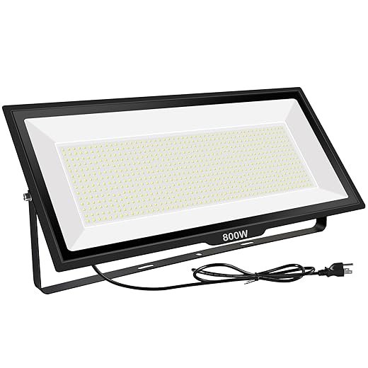 800W LED Flood Light, Outdoor Waterproof IP66 with Plug, 6000K Daylight White Super Bright Security Floodlight for Yard, Garden, Garages