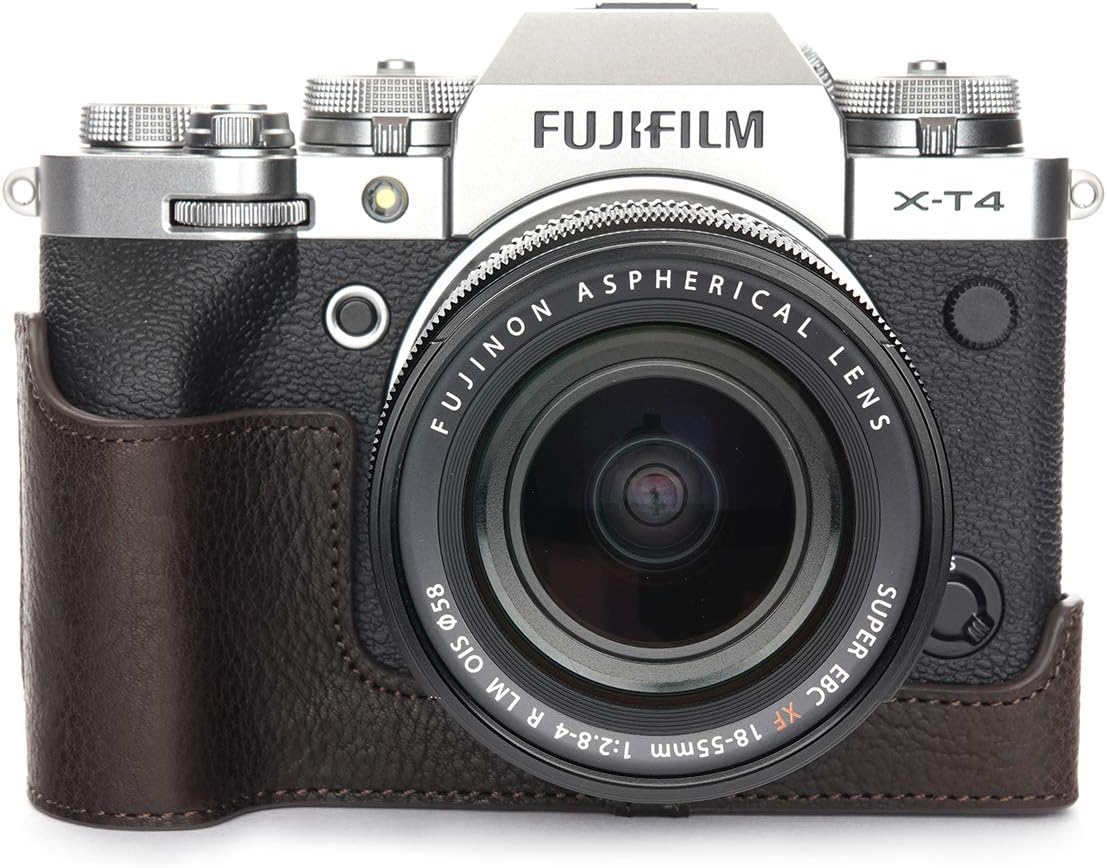 Flash Sale Buy 1 get 1 X-T4 Camera Case, BolinUS Handmade Genuine Real Leather Half Camera Case Bag Cover for Fujifilm Fuji X-T4 XT4 Camera Bottom Opening Version + Hand Strap (Coffee)