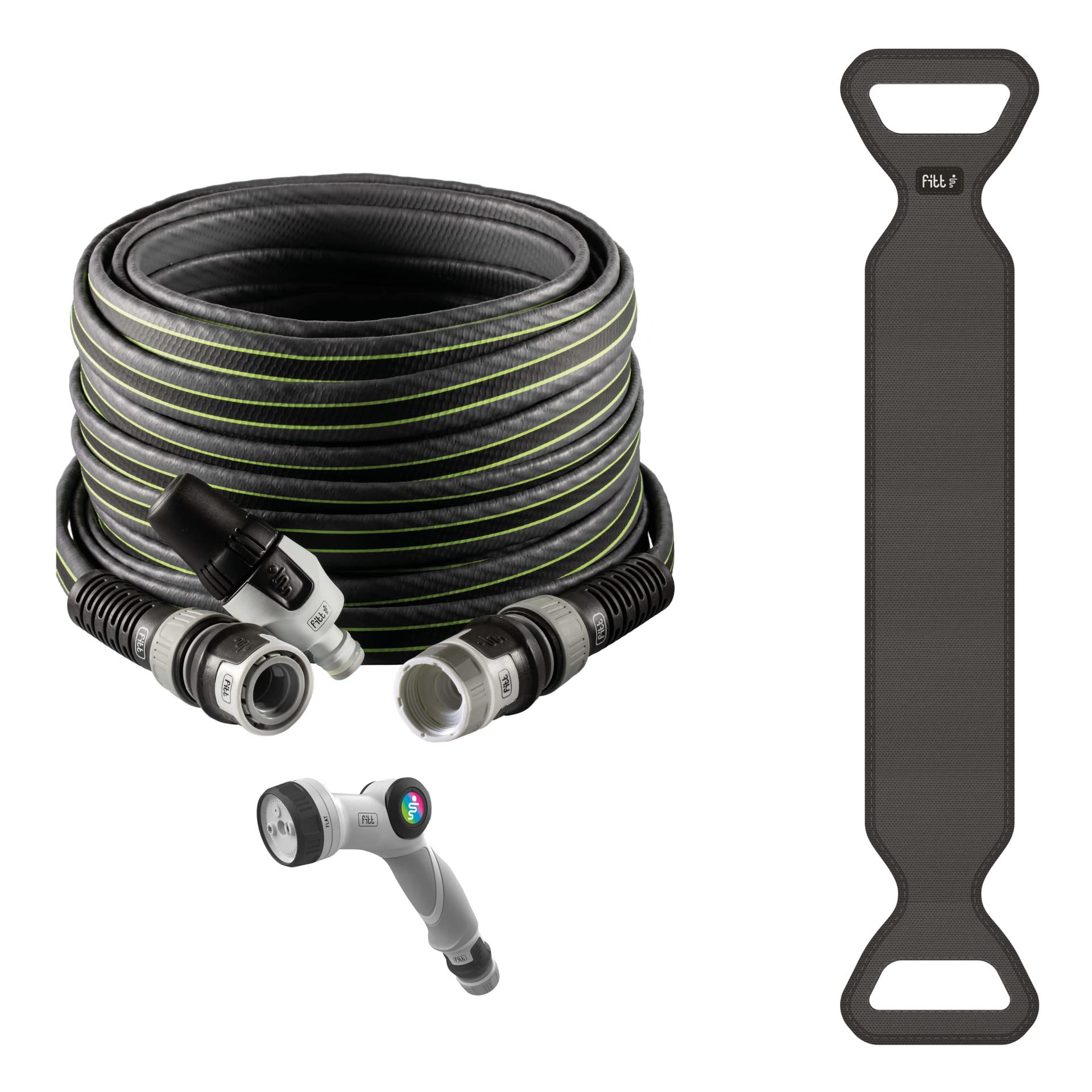 FITT FORCE PLUS 5/8" 15m - Kit con Tubo Acqua da Giardino Leggero, Resistente per Uso Intensivo, Lancia, Pistola Multigetto e Hose Caddy, Grigio