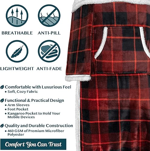 Miniatura 4 de PAVILIA Manta de forro polar con mangas y bolsillos para los pies para mujeres, hombres y adultos, manta con mangas, manta de felpa para dormir,