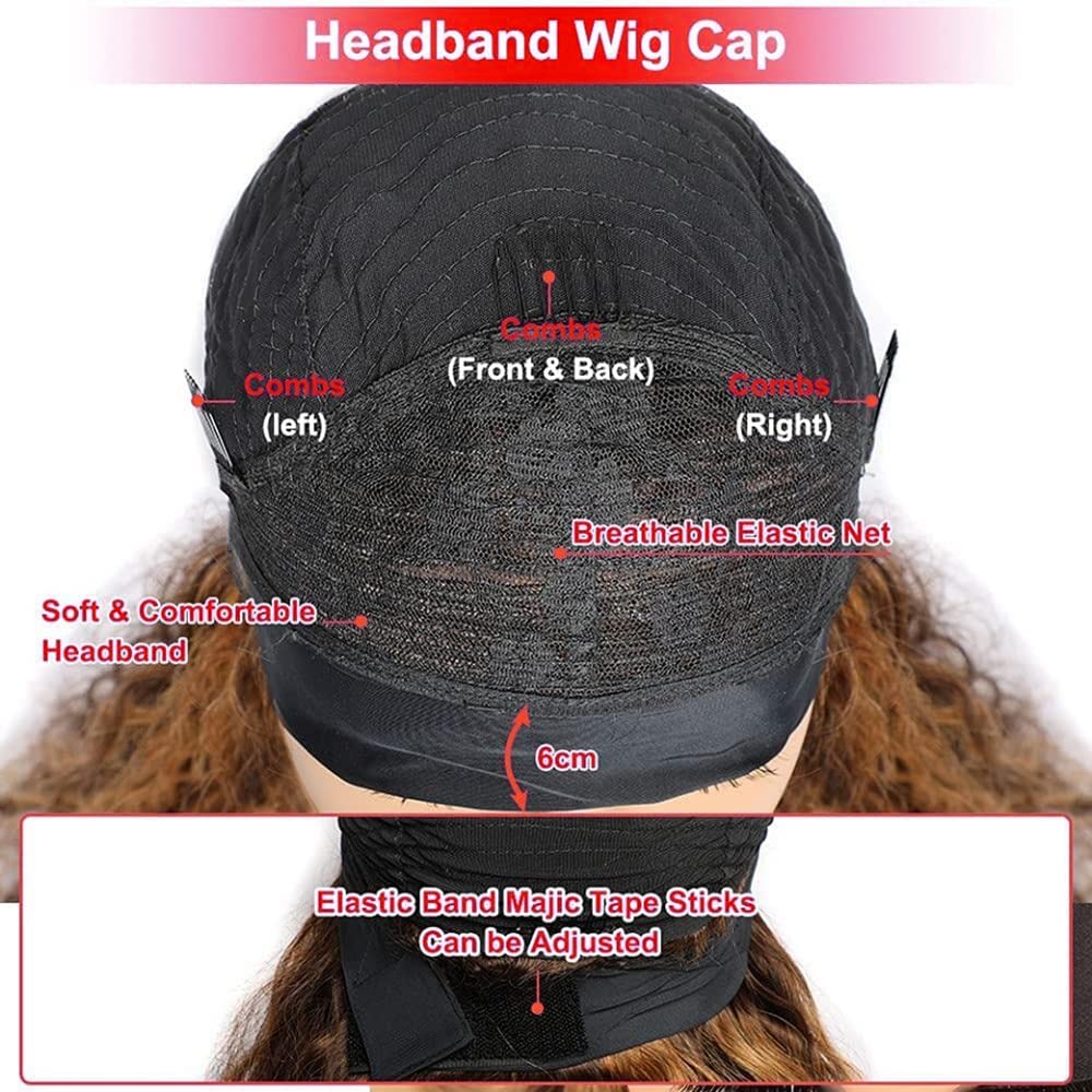 24 Inch P427 Blonde Headband Wigs Human Hair Deep Wave Wigs for Black Women Brazilian Virgin Hair Glueless None Lace Front Half Wig Wear and Go Highlight Brown Headband Wigs Human Hair